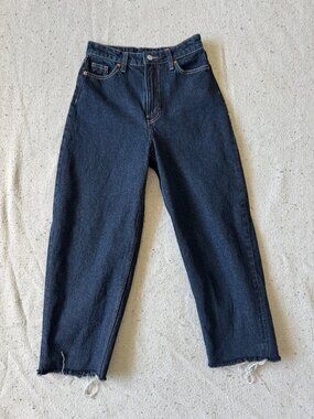 &Denim US 2 Dark Indigo High Waist Barrel Loose Fit Jeans